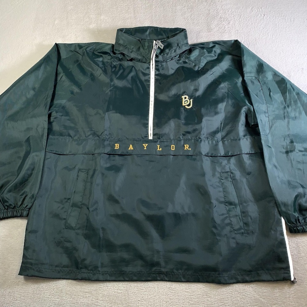 Vintage Baylor Bears Jacket Mens XL Green Football Red Oak 1/4 Zip Hooded Hoodie